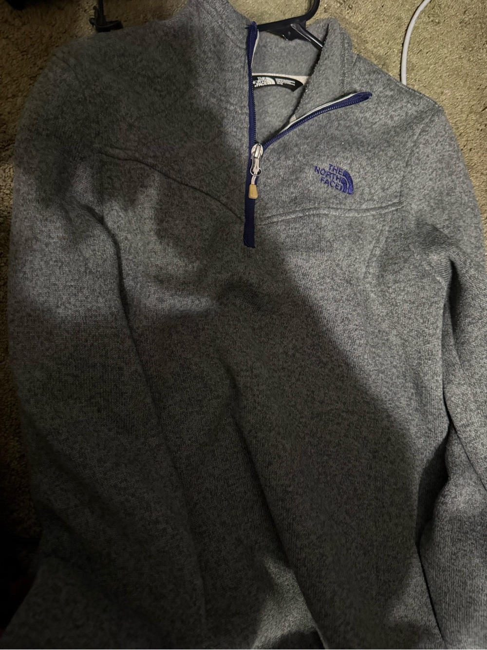 The North Face Gray Fleece-Lined Quarter-Zip with Purple Trim